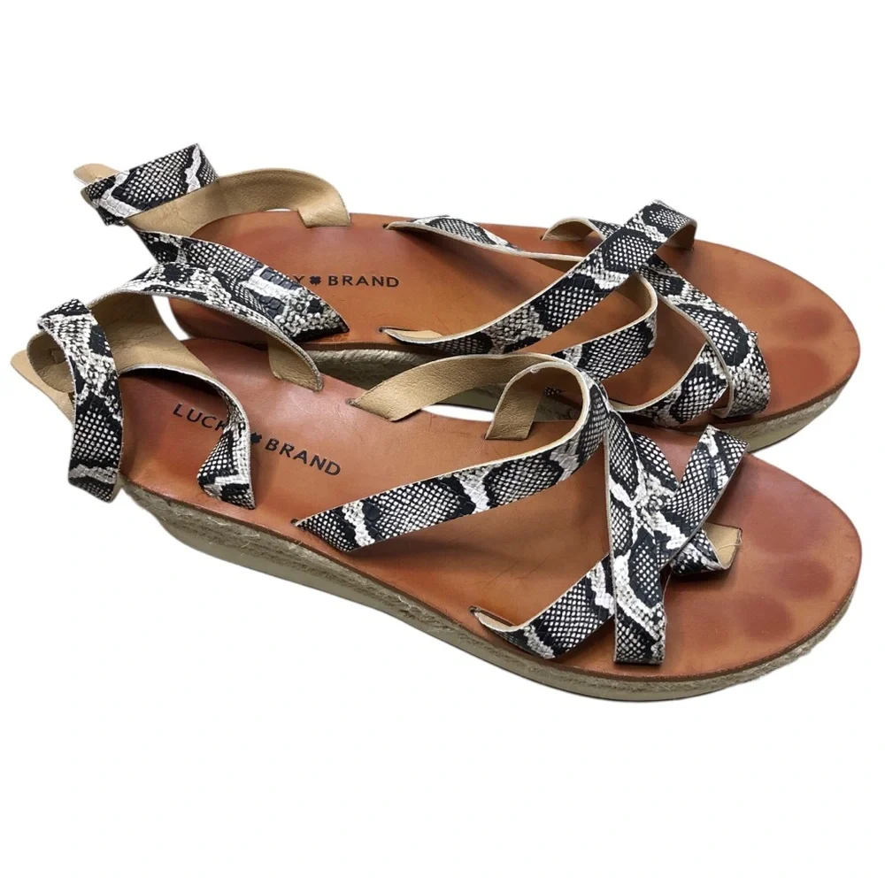 Lucky Brand Jakina Snakeskin Espadrille Wedge Sandal Women 10M/42 Platform Shoe